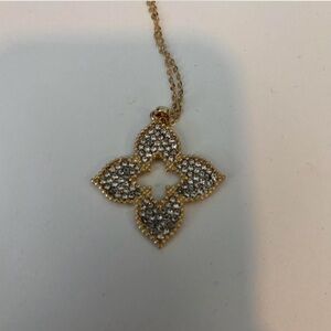 Gold Tone Crystal Flower Pendant Necklace - Gold